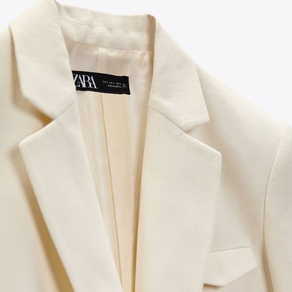 Zara Patch Pocket Blazer Ecru - Picture 2 of 8